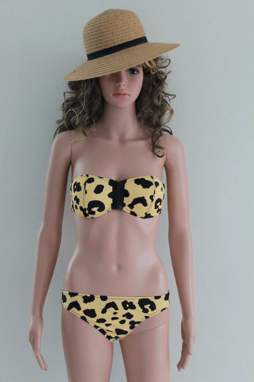 F4321-3Brown Sexy Leopard Grain Zip Bikini